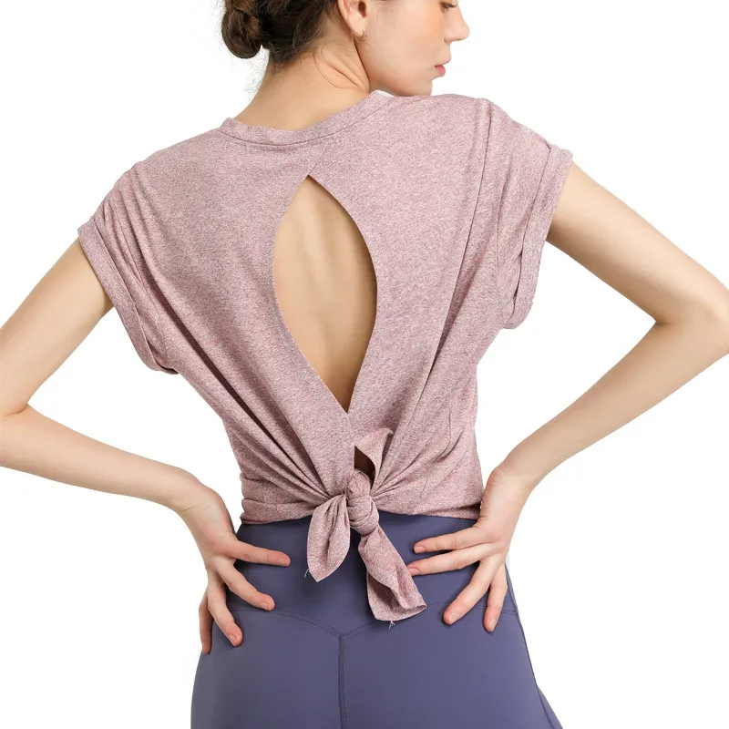 着回し力抜群 可愛い 無地 透かし彫り セクシー プルオーバー 無地 ボウタイ スリット ヨガトップス