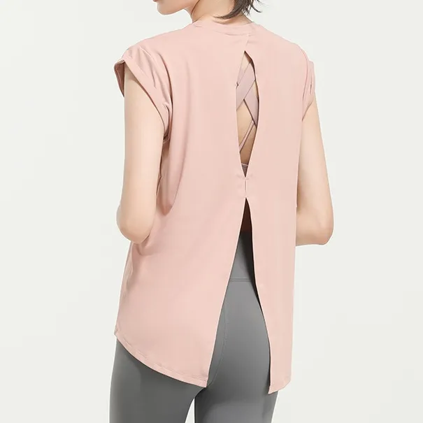 着回し力抜群 可愛い 無地 透かし彫り セクシー プルオーバー 無地 ボウタイ スリット ヨガトップス