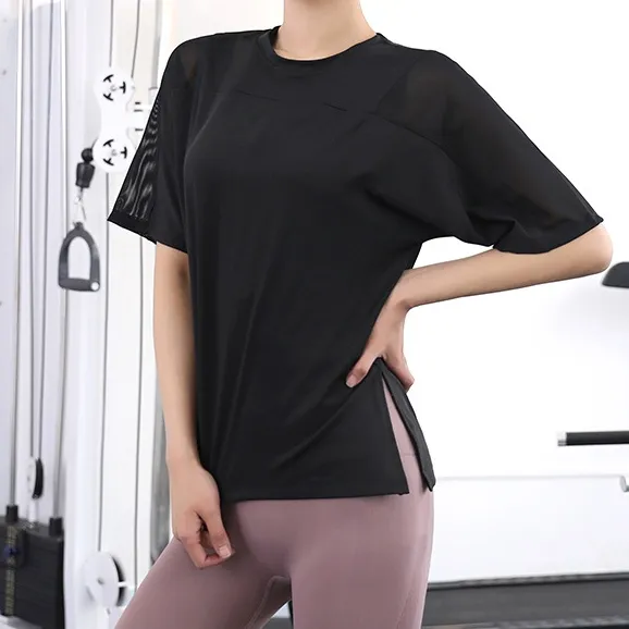 高級感 半袖 スリット  カジュアル 配色 スポーツトップス