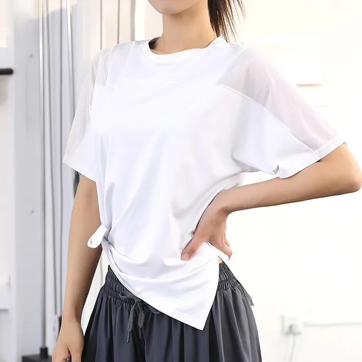 高級感 半袖 スリット  カジュアル 配色 スポーツトップス