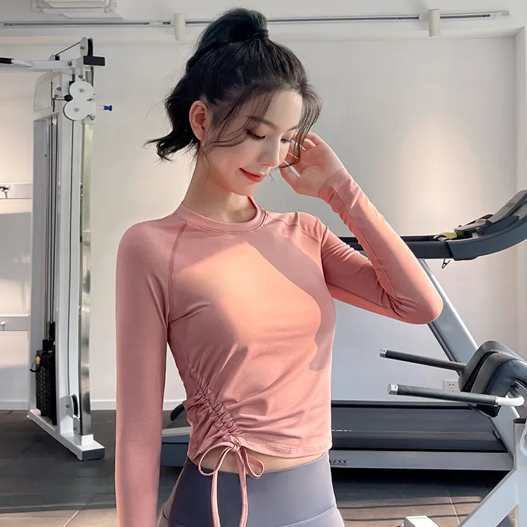 シンプル クッション性 長袖 吸汗速乾 スポーツ ボウタイ 着痩せ つけ心地 ヨガトップス