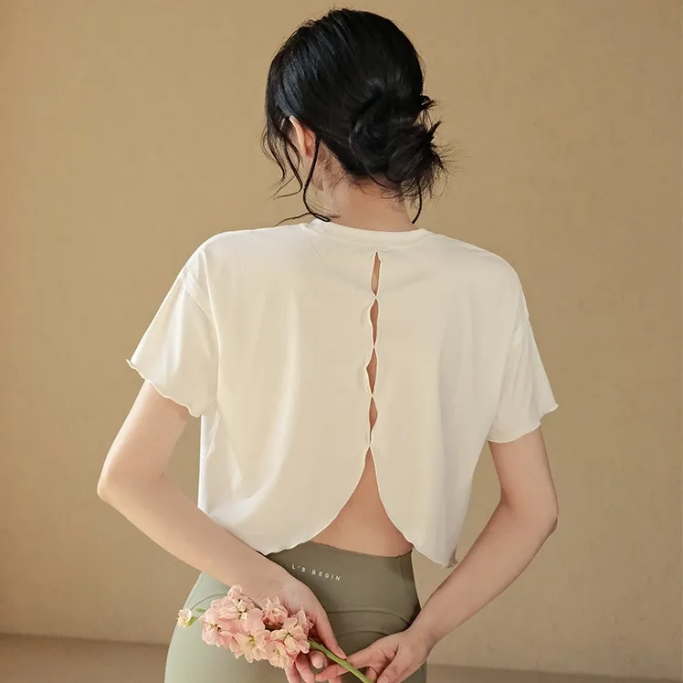 気質アップ 美しいバックライン 速乾 ランニング 運動 不規則 スリット セクシー 無地 カジュアル ヨガトップス