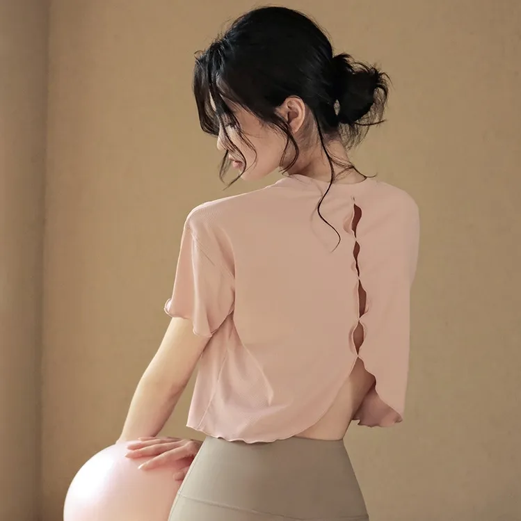 気質アップ 美しいバックライン 速乾 ランニング 運動 不規則 スリット セクシー 無地 カジュアル ヨガトップス