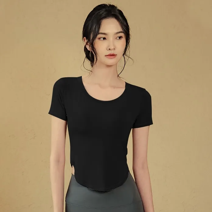 定番シンプル 半袖 スリムタイプ 着瘦せ ランニング 運動 吸汗 速乾 無地 ヨガトップス