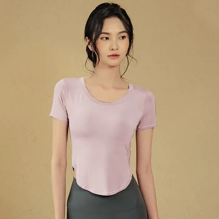 定番シンプル 半袖 スリムタイプ 着瘦せ ランニング 運動 吸汗 速乾 無地 ヨガトップス