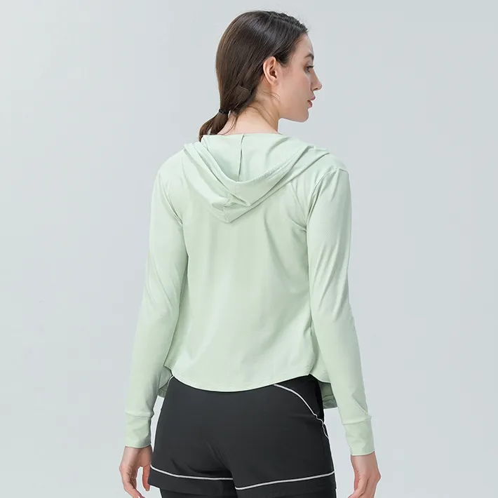 単品販売 シンプル 無地 フード付き スポーツ 長袖 フィット 色移りしない ヨガトップス