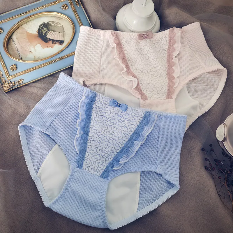 絶対欲しい ワッフル生地  レース リボン 高通気 レギュラーウエスト 漏れにくい サニタリー