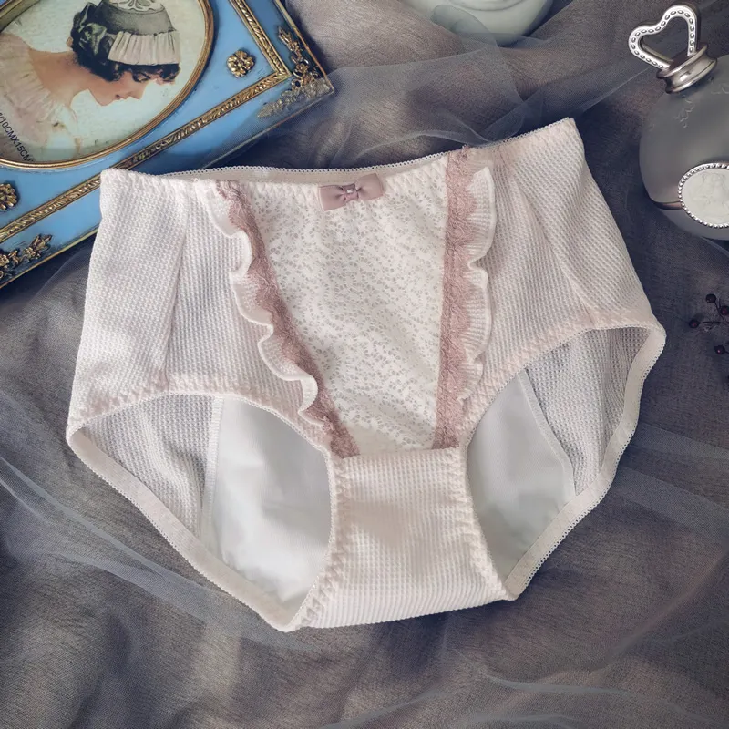 絶対欲しい ワッフル生地  レース リボン 高通気 レギュラーウエスト 漏れにくい サニタリー