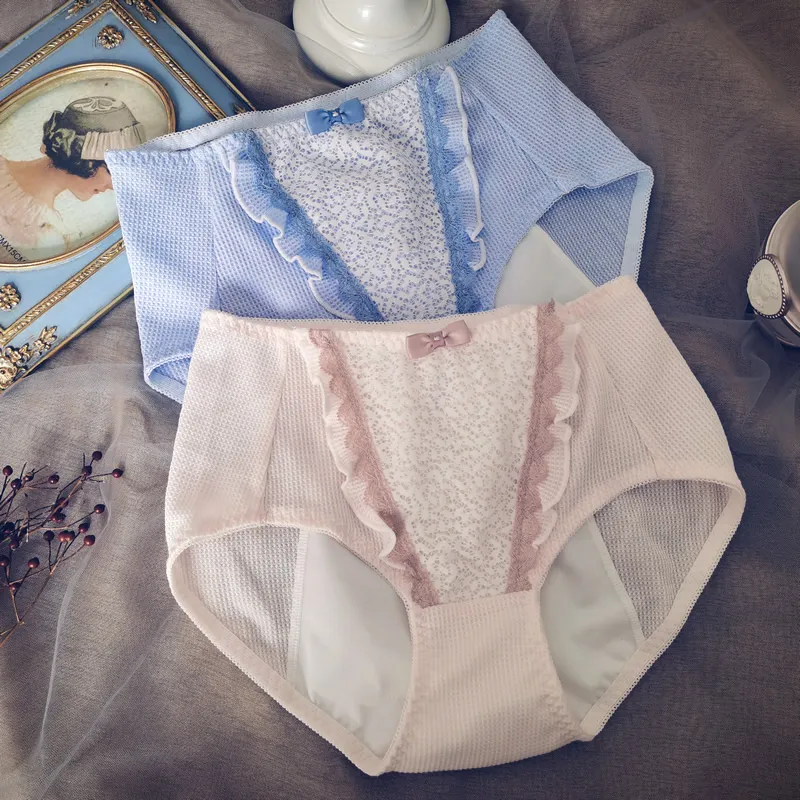 絶対欲しい ワッフル生地  レース リボン 高通気 レギュラーウエスト 漏れにくい サニタリー