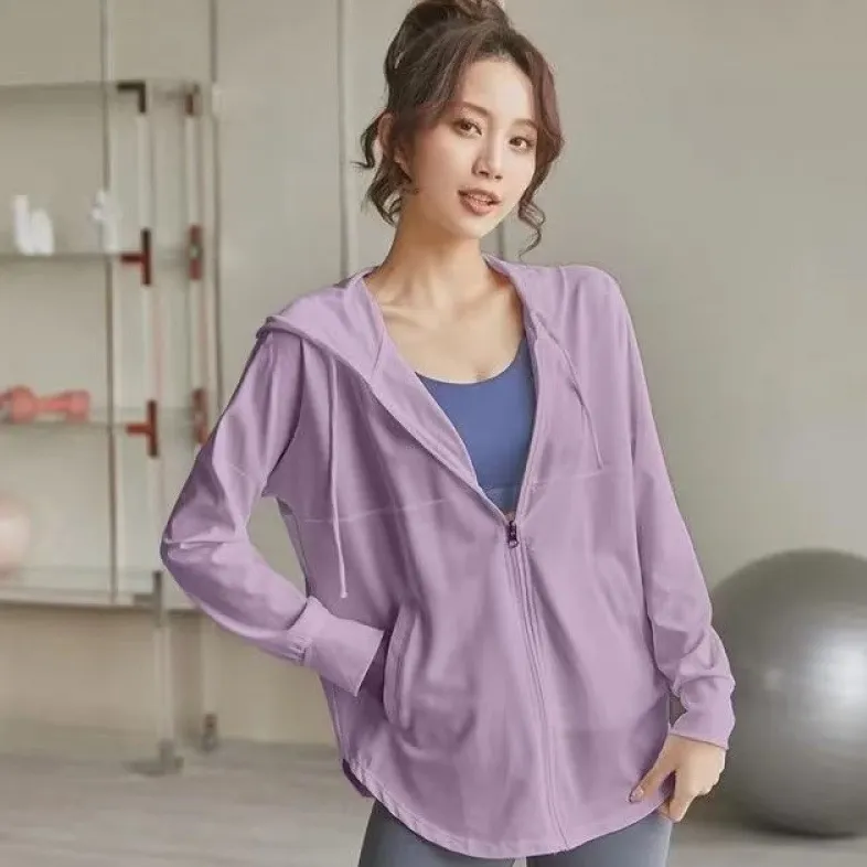 高級感 ゆったり 吸汗速乾素材 スポーツ フード付き ジッパー 日焼け止め ヨガトップス