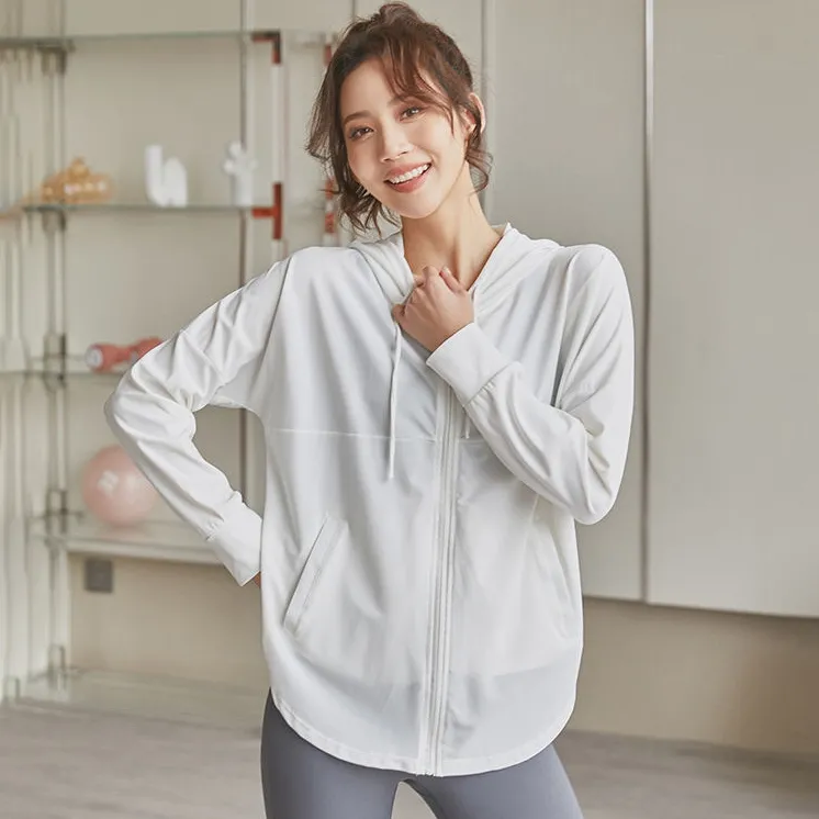 高級感 ゆったり 吸汗速乾素材 スポーツ フード付き ジッパー 日焼け止め ヨガトップス