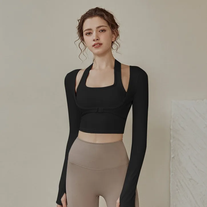 定番シンプル レイヤード 重ね着風 ホルターネック ランニング 運動 着瘦せ 優雅 吸汗 ヨガトップス