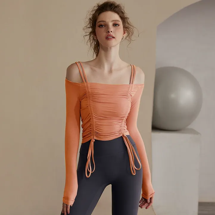 おしゃれ スポーツ 着痩せ クッション性 長袖 ストリング セクシー ヨガトップス