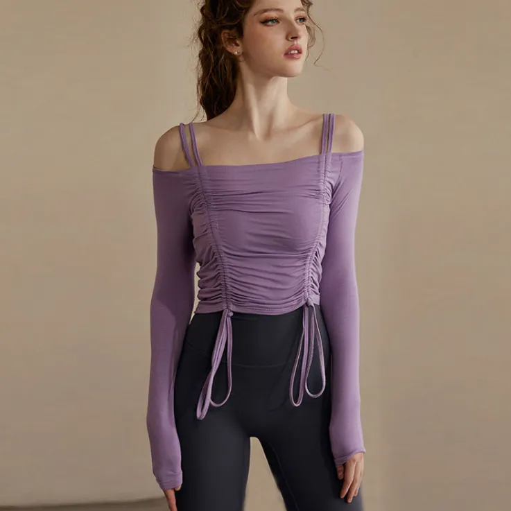 おしゃれ スポーツ 着痩せ クッション性 長袖 ストリング セクシー ヨガトップス