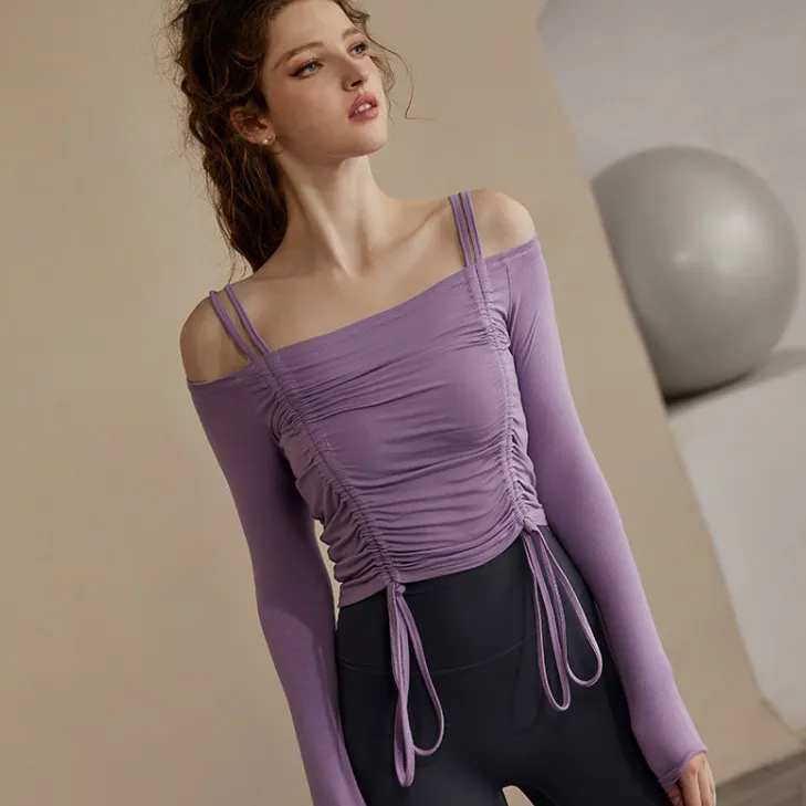 おしゃれ スポーツ 着痩せ クッション性 長袖 ストリング セクシー ヨガトップス