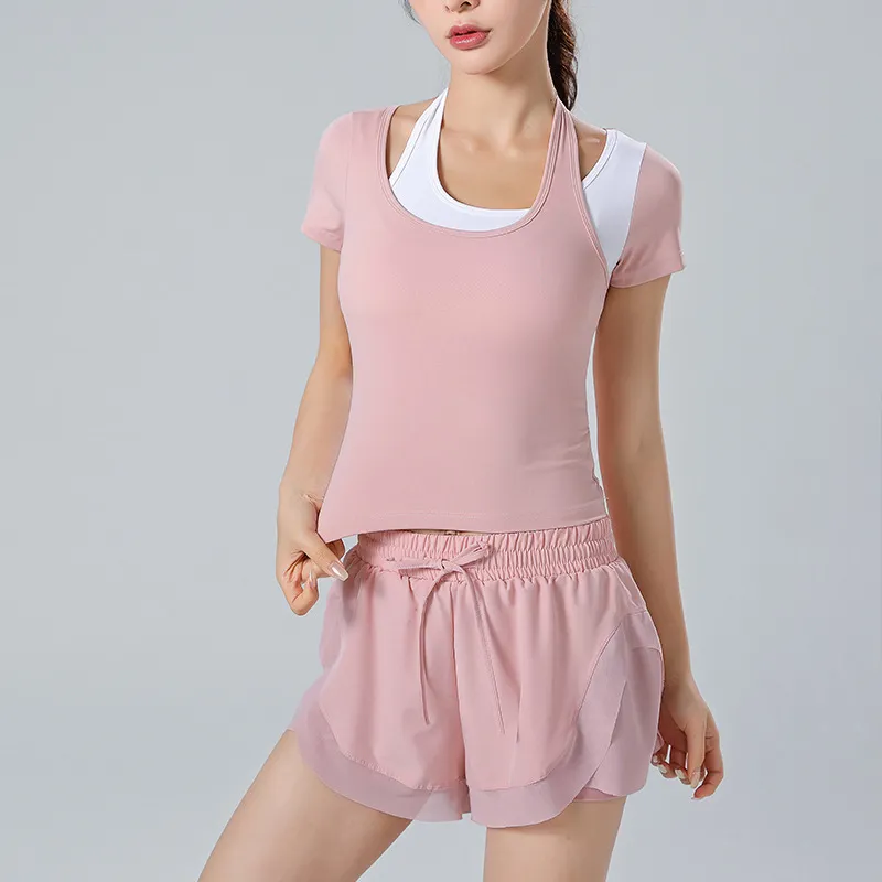 デザイン性抜群 配色 スポーツ系 運動 速乾性 半袖 吸汗 ファッション 可愛い ヨガトップス