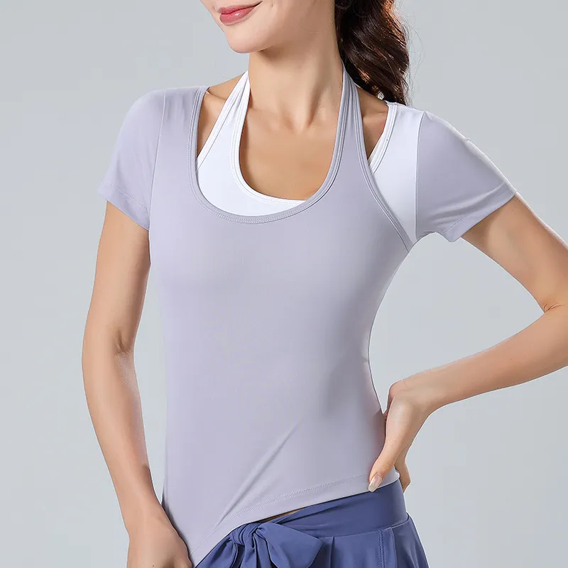 デザイン性抜群 配色 スポーツ系 運動 速乾性 半袖 吸汗 ファッション 可愛い ヨガトップス