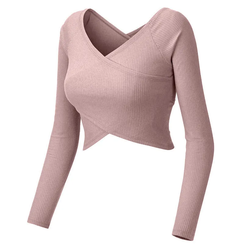 セクシー Ⅴネック スリム 着痩せ 長袖 クッション性 スポーツ ヨガトップス