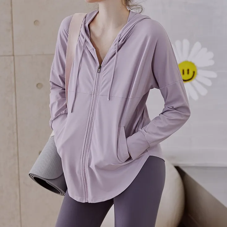 カジュアル ジッパー フード付き ゆったり スポーツ 日焼け止め ジョギング ヨガトップス