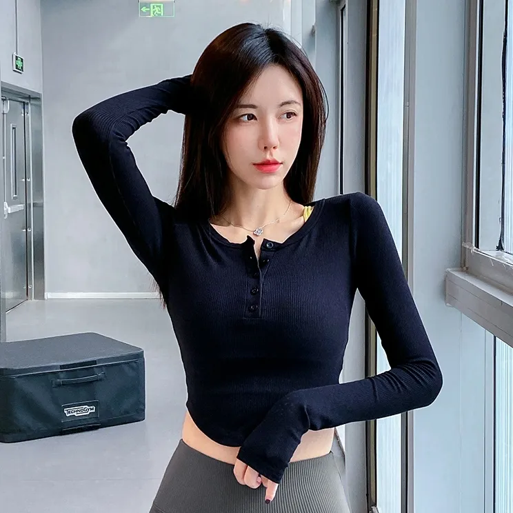 シンプル ギャル系 ボタン カジュアル 運動着 着瘦せ 運動向き ヨガトップス