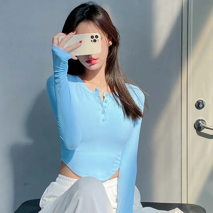 シンプル ギャル系 ボタン カジュアル 運動着 着瘦せ 運動向き ヨガトップス
