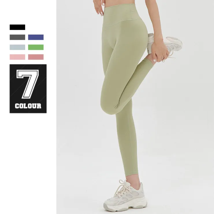 7色展開 ハイウエスト 着痩せ クッション性 ヒップアップ スポーツ 無地 9分丈 ヨガパンツ