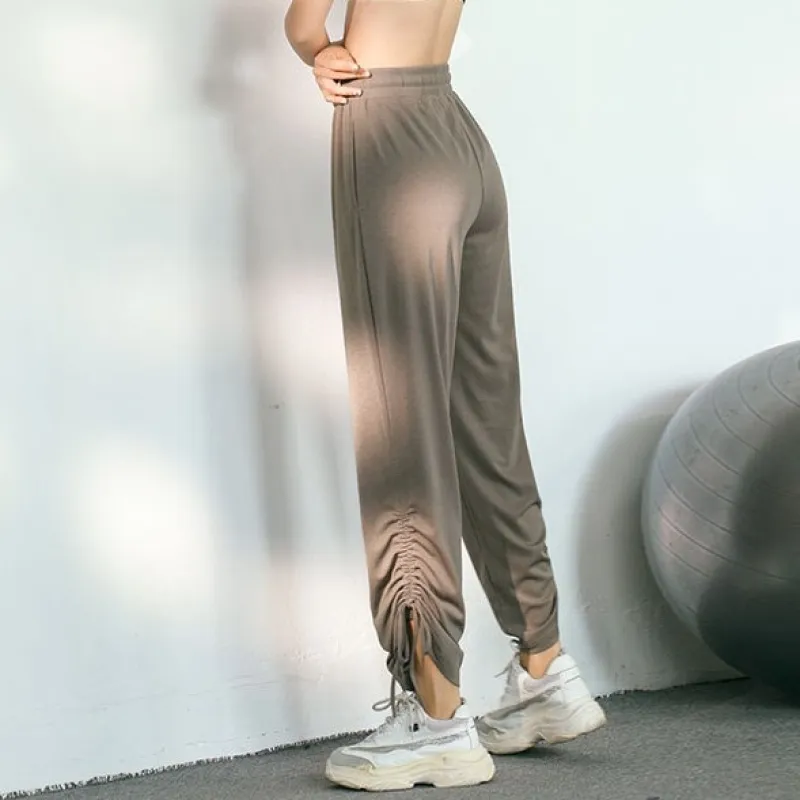 超人気 肌触りいい 運動系 速乾 ランニング ボウタイ ハイウエスト ギャザー飾り ヨガパンツ