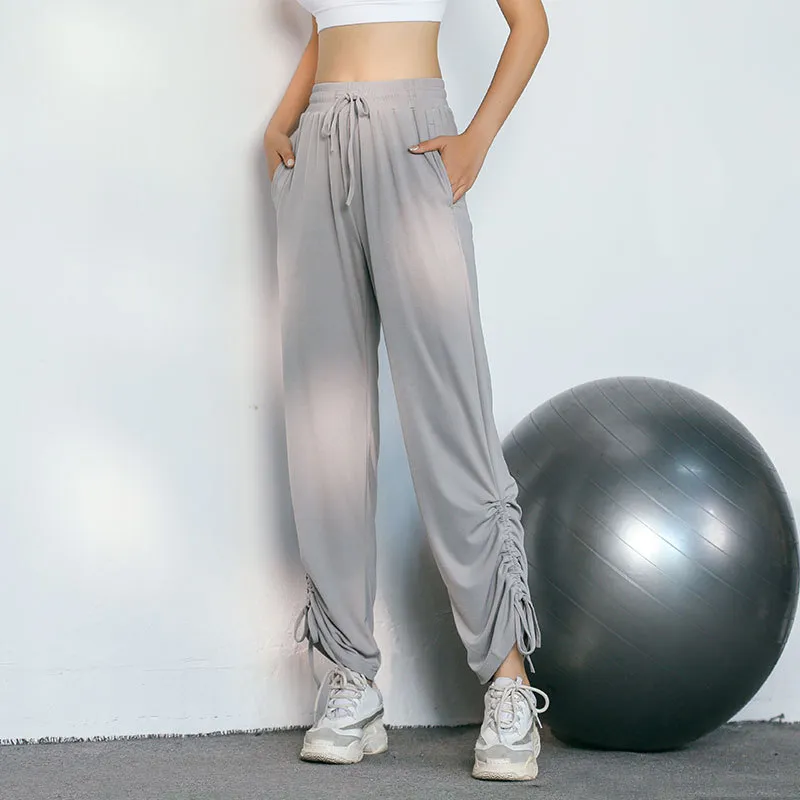 超人気 肌触りいい 運動系 速乾 ランニング ボウタイ ハイウエスト ギャザー飾り ヨガパンツ