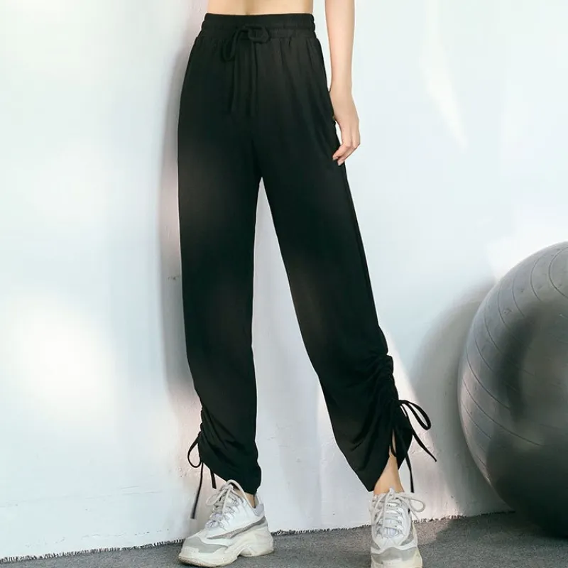 超人気 肌触りいい 運動系 速乾 ランニング ボウタイ ハイウエスト ギャザー飾り ヨガパンツ