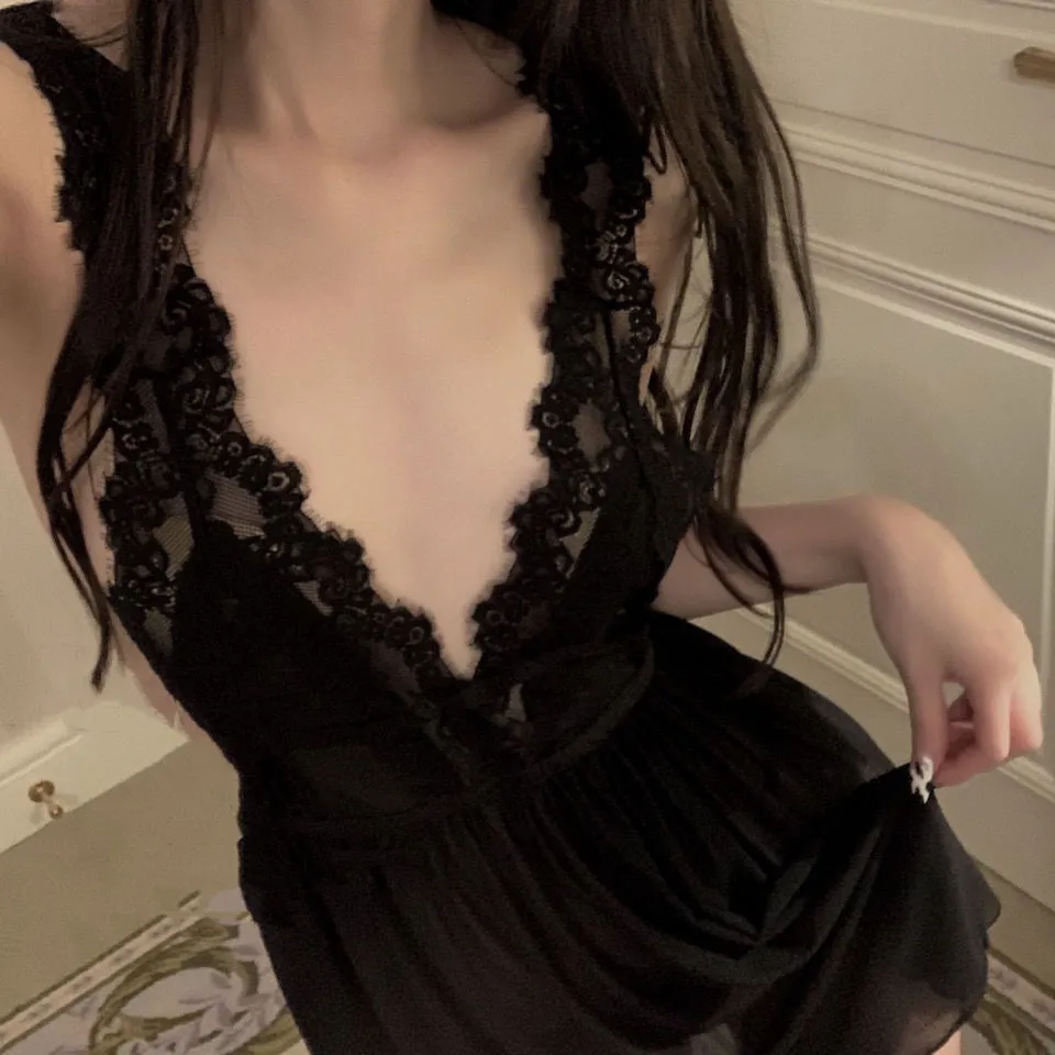 気質満点 セクシー 透け感 誘惑 背中魅せ Ｔバック付け  レース ベビードール