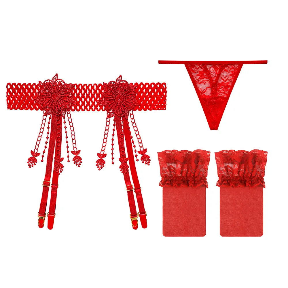 色気 フリンジ 刺繍 誘惑下着 単品販売可能 男心をくすぐる ストレッチ素材 ガーターストッキング