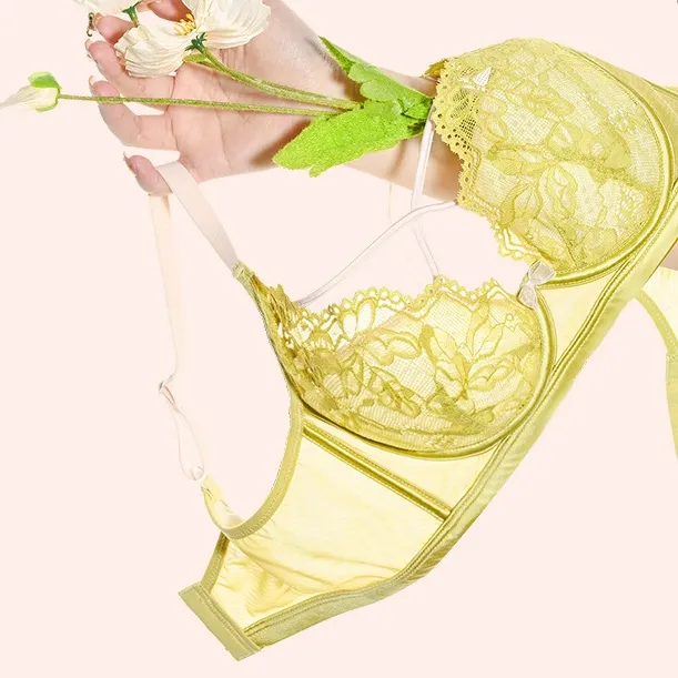 深い谷間 セクシー 透かし彫り ソフトワイヤー B-Cカップ レース フ バストアップ ブラ・ショーツセット