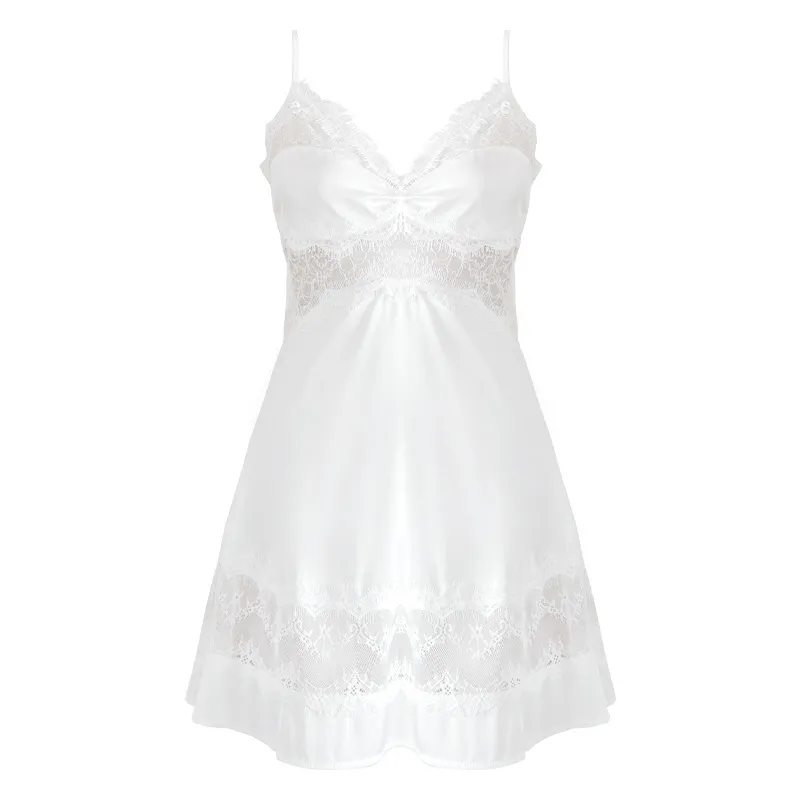 純情 大人女子系 レース 切り替え シルク 光沢感 バックレス セクシー ボウタイ ベビードール