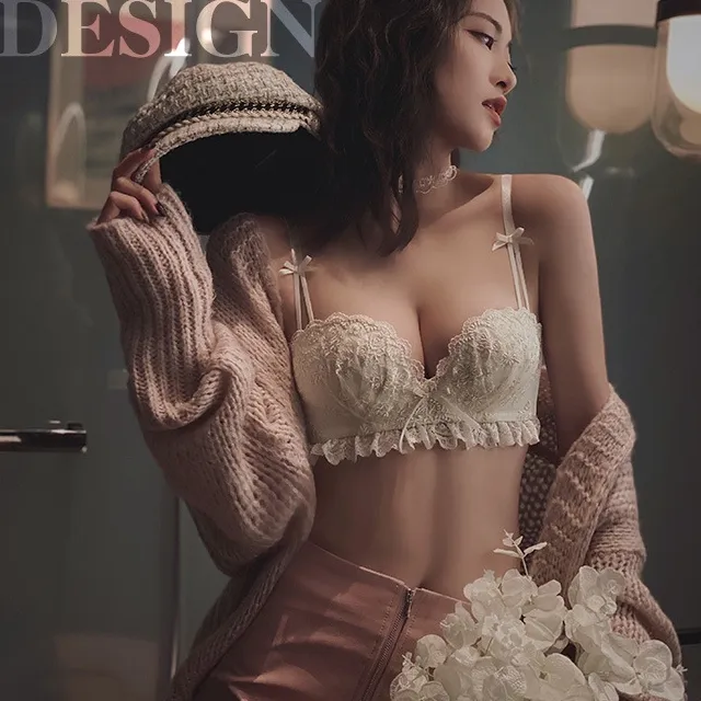 （A-Bカップ）レース 脇すっきり 谷間メイク リボン ノンワイヤー ブラ・ショーツセット