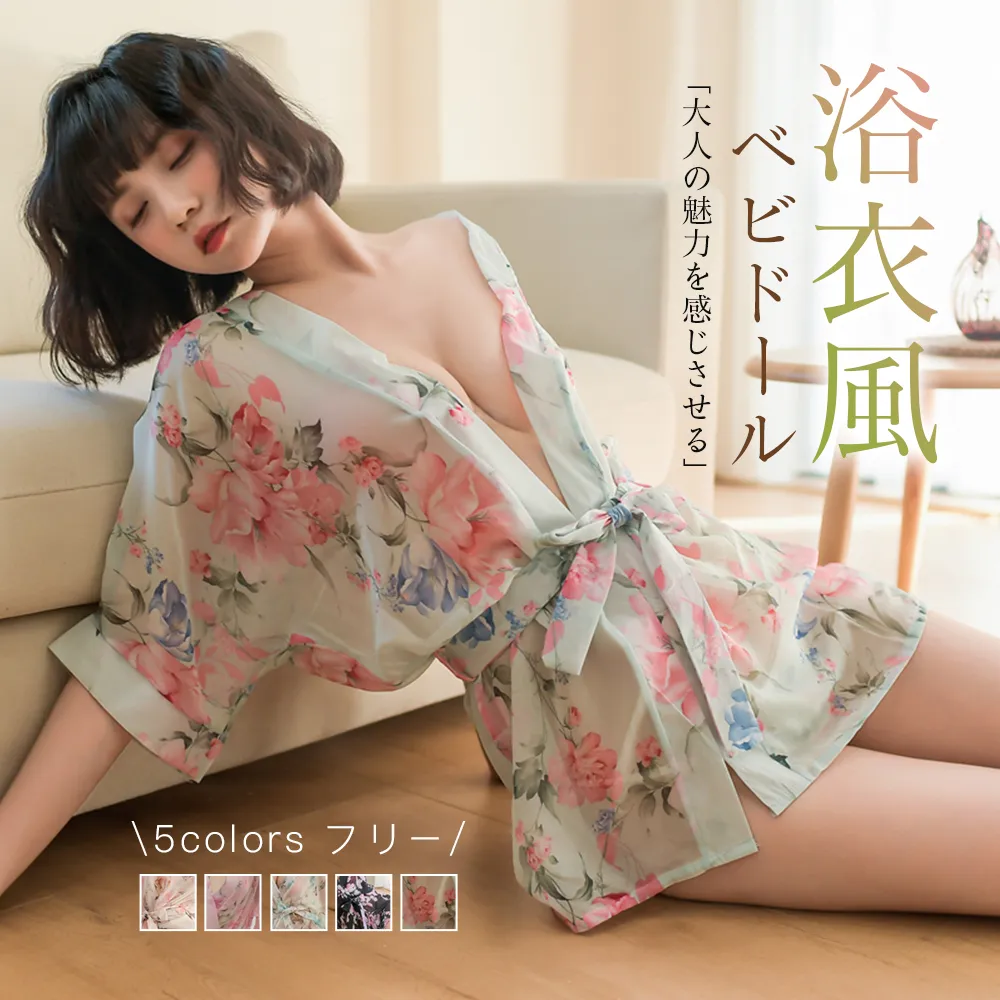女性大人気 マンネリ消解 和風 プリント チラリ 透け感 エロい 花柄 ナイトガウン セクシー ランジェリー ベビードール