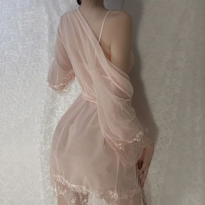 4点セット セクシー 透け透け レース 夜の営み デート メッシュ Ⅴネック ベビードール