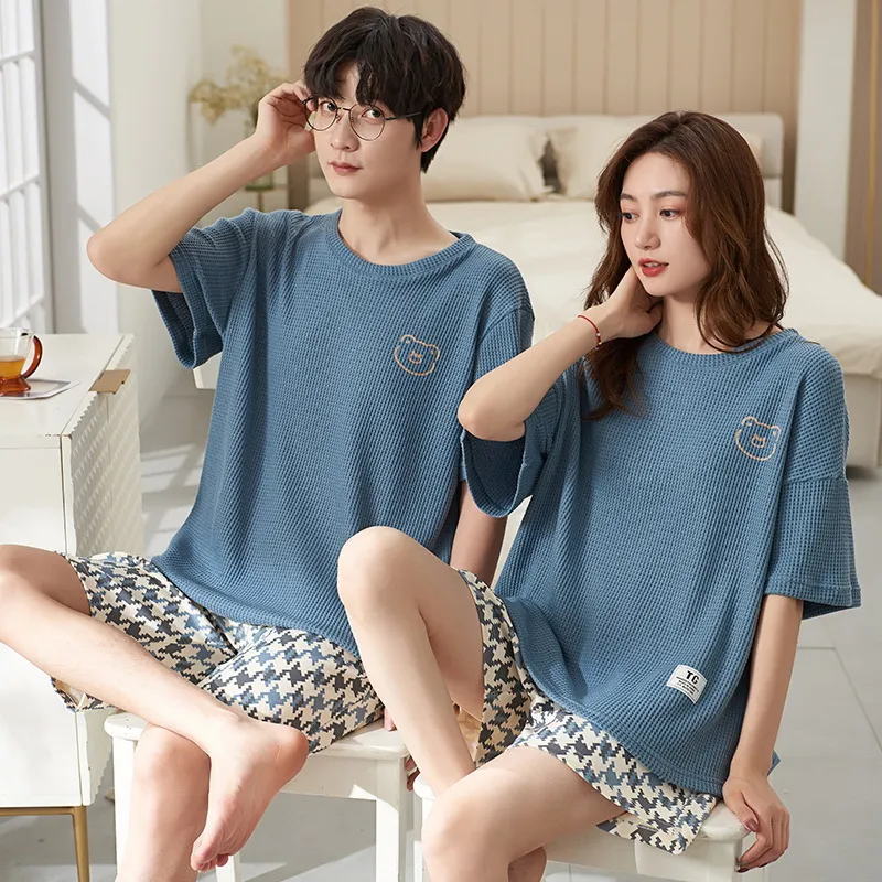 外出可能 カジュアル ゆったり 五分袖 配色 プリント デザイン性抜群 おすすめペアルックパジャマ