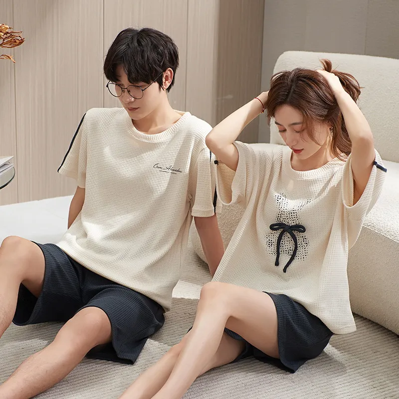 外出可能 カジュアル ゆったり 五分袖 配色 プリント デザイン性抜群 おすすめペアルックパジャマ