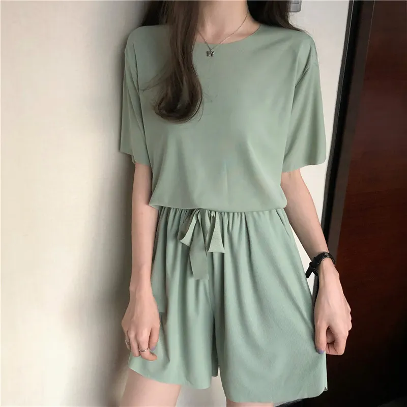 2点セット 全5色 半袖 シンプル 無地  キャミソール 上下セット