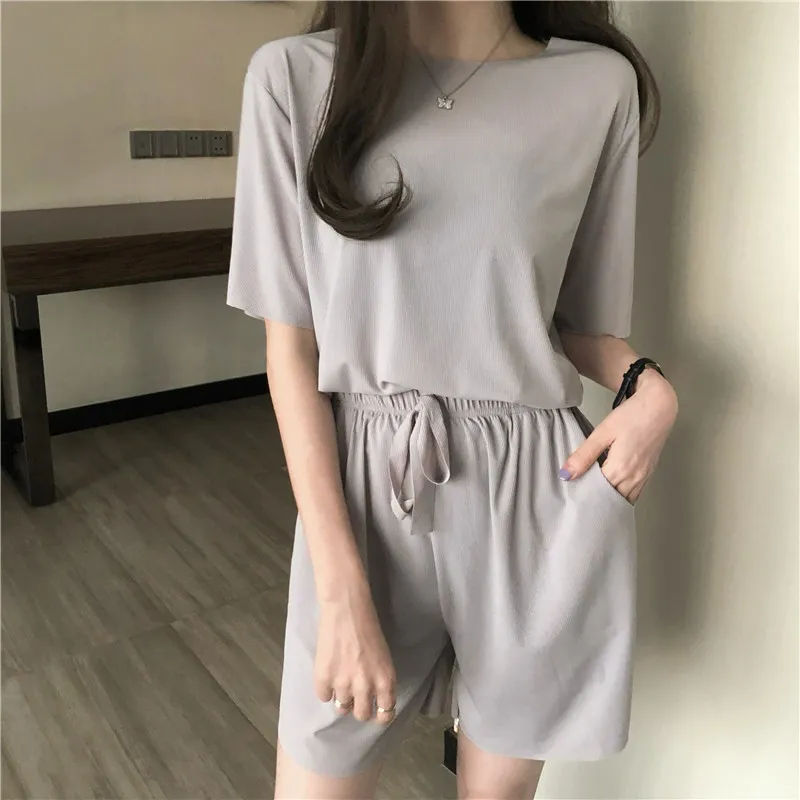 2点セット 全5色 半袖 シンプル 無地  キャミソール 上下セット