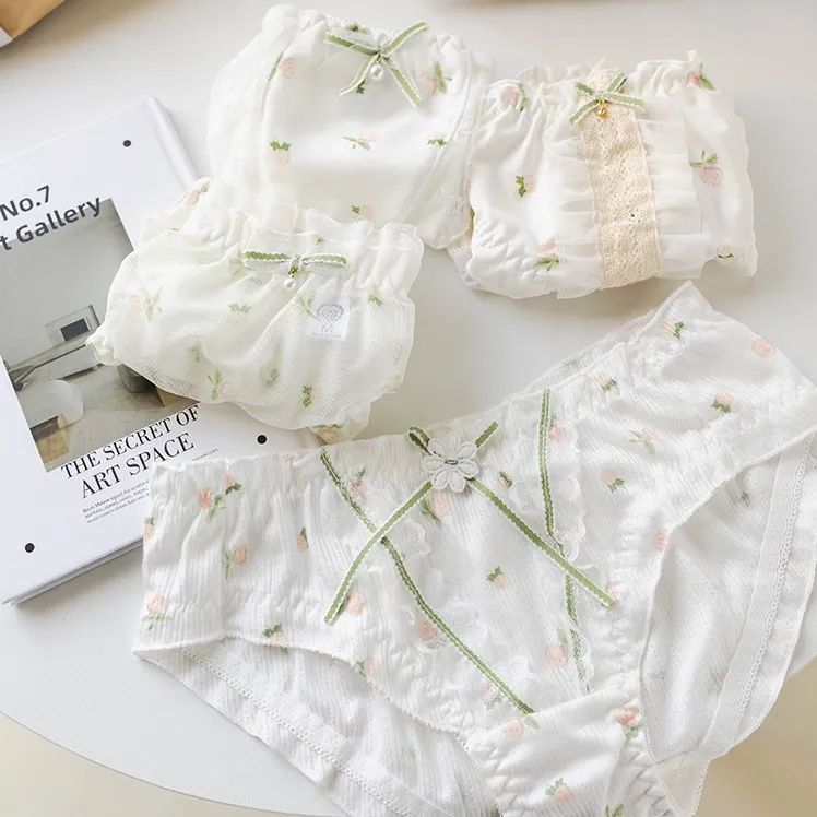 清新 スウィート レース 花柄 リボン飾り 柔らかい 女子高生 スタンダードショーツ