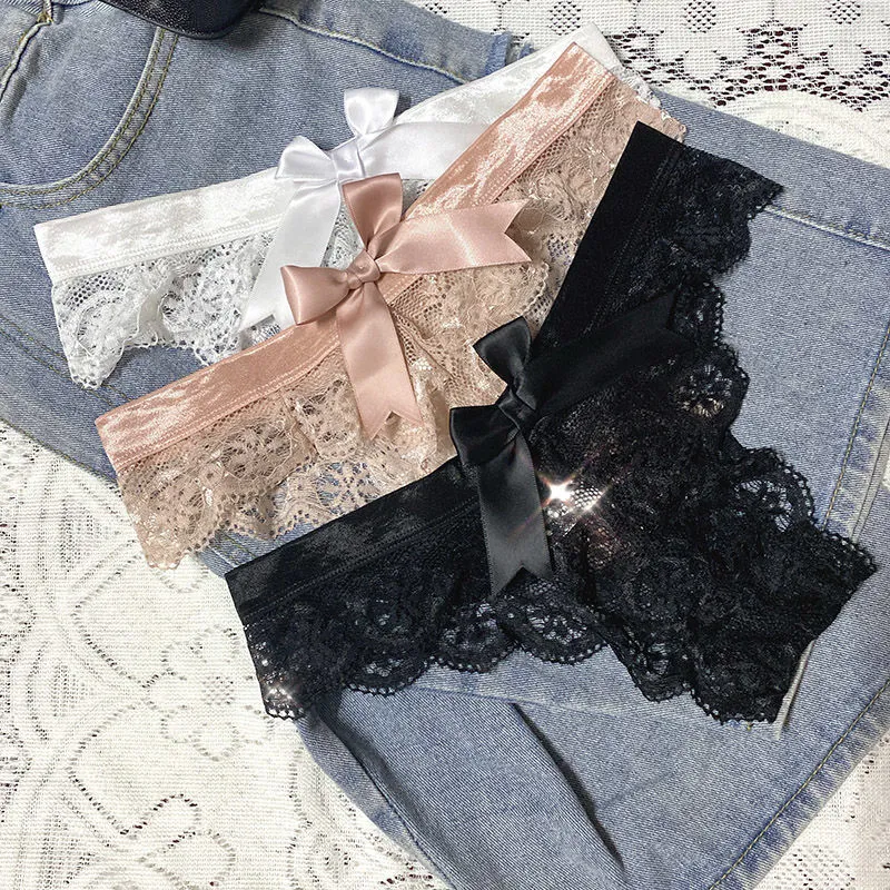 美人度アップ リボン飾り レース 切り替え 可愛い 柔らかい スケスケ 着心地良い Tバック・タンガ
