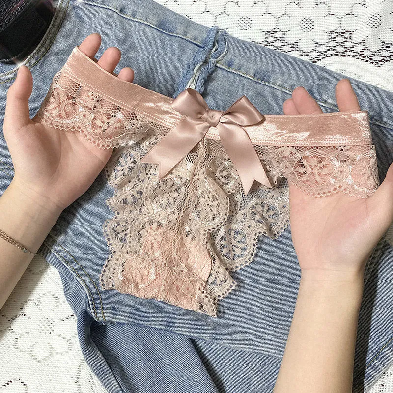 美人度アップ リボン飾り レース 切り替え 可愛い 柔らかい スケスケ 着心地良い Tバック・タンガ