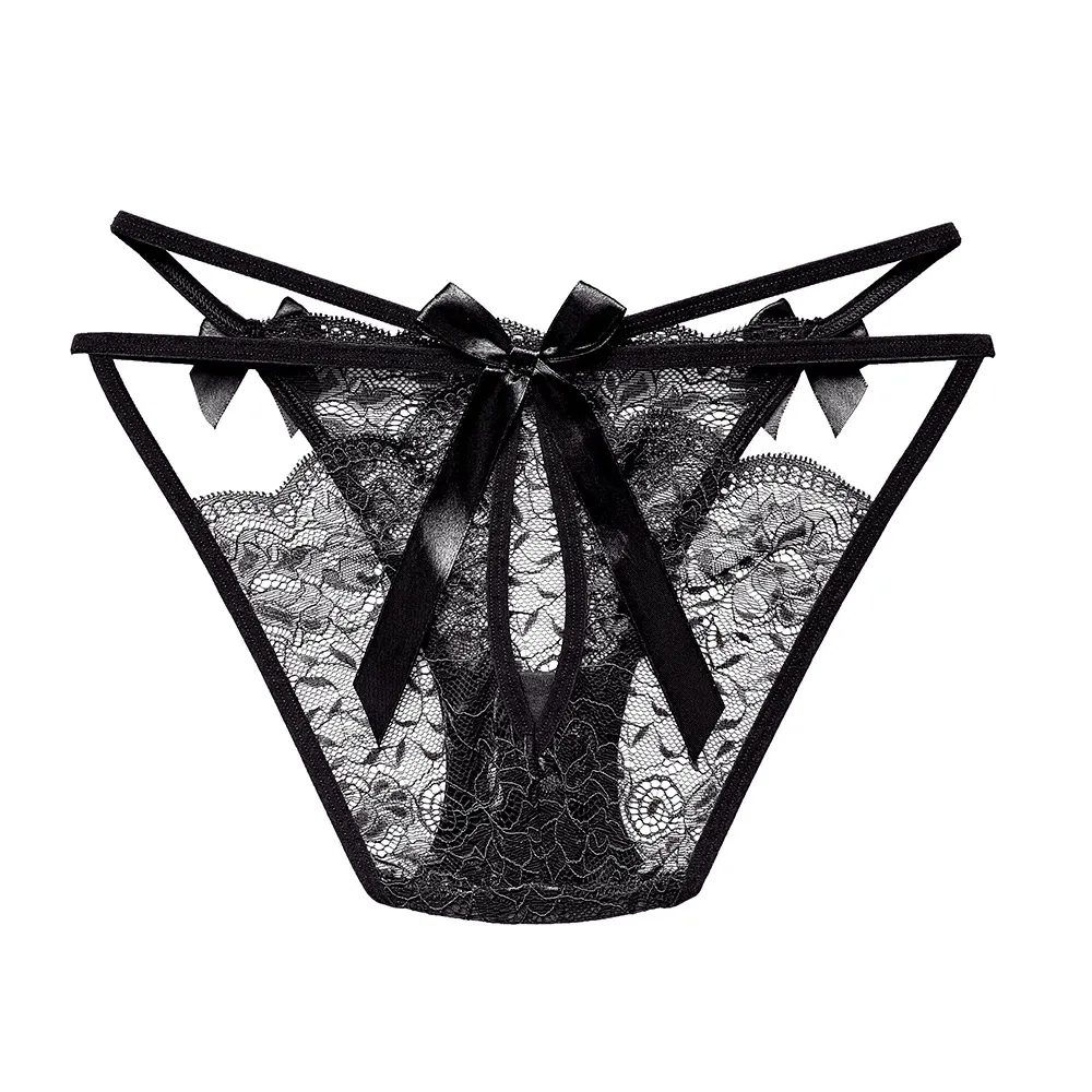 透け感 誘惑的 レース リボン付き セクシー 透かし編み エロさ倍増 Tバック・タンガ