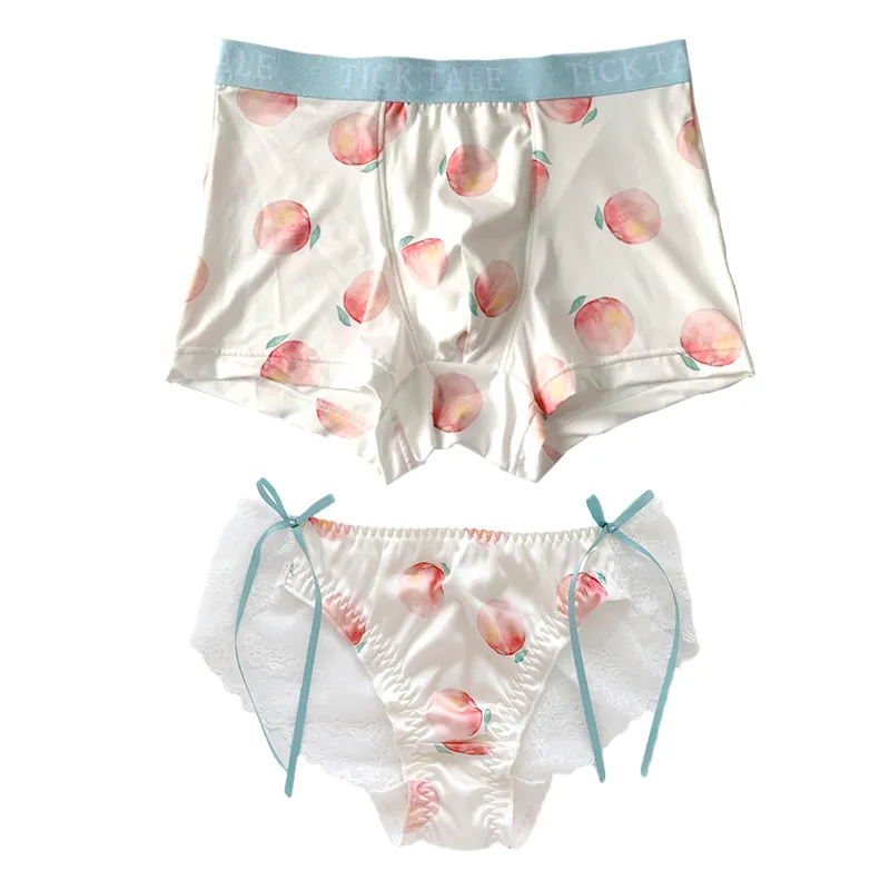 二点男女セット スウィート レース プリント リボン 可愛い  紐パンツ カップル スタンダードショーツ