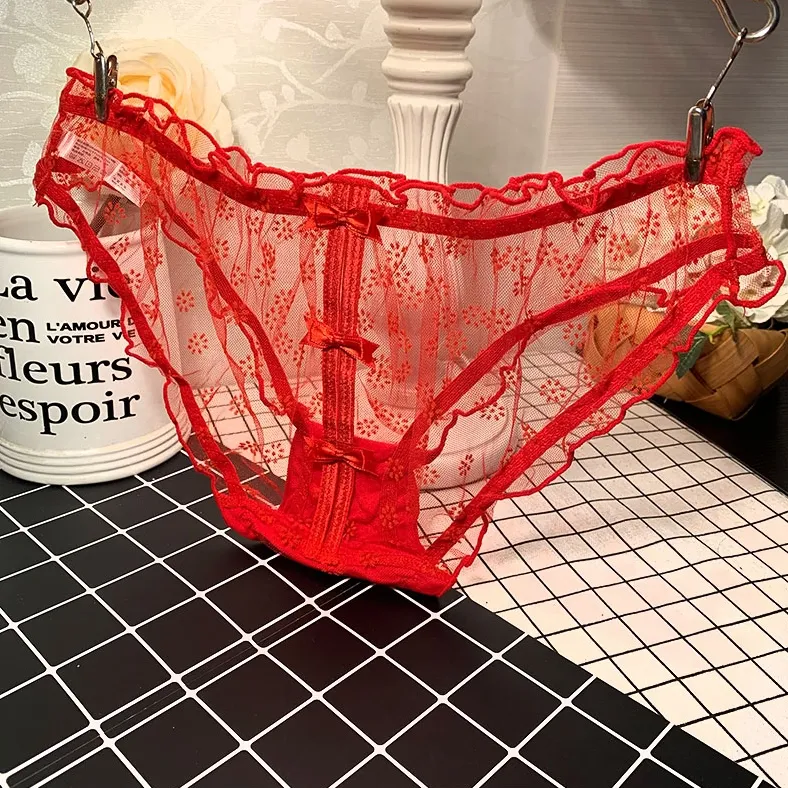 人気を独占中♡ 可愛い スケスケ メッシュ 高通気性 リボン 誘惑 セクシー レース 透かし彫り スタンダードショーツ