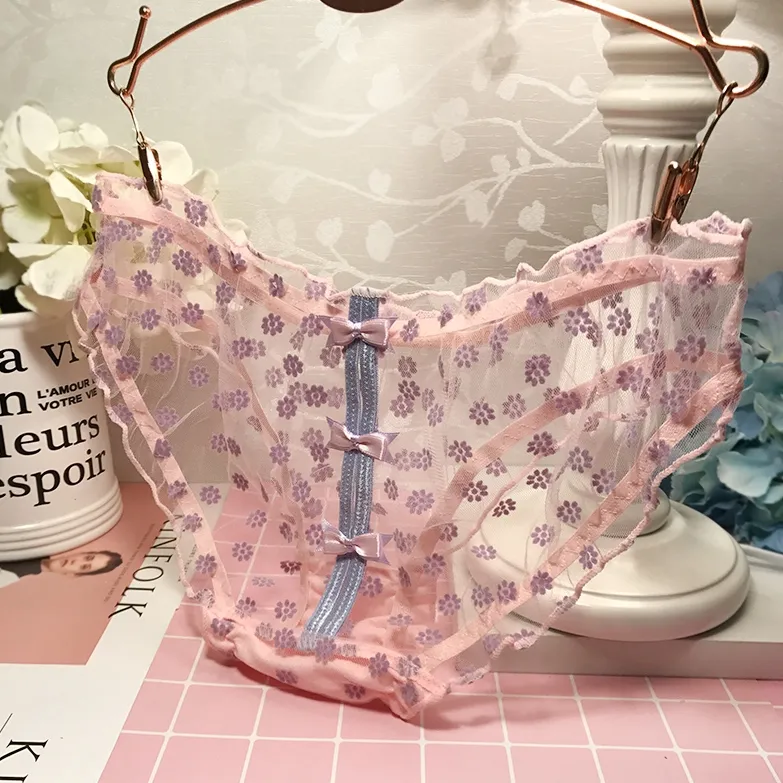 人気を独占中♡ 可愛い スケスケ メッシュ 高通気性 リボン 誘惑 セクシー レース 透かし彫り スタンダードショーツ