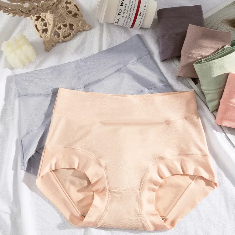 中高年 女性 ショーツ 綿混素材 無地 高通気 シンプル 伸縮 ハイウエスト スタンダード
