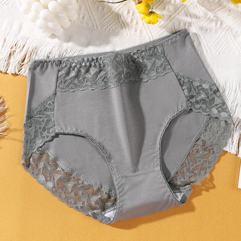 100%綿 レース 切り替え 美尻 ハイウエスト 上げ尻 素肌に優しく スタンダード ショーツ