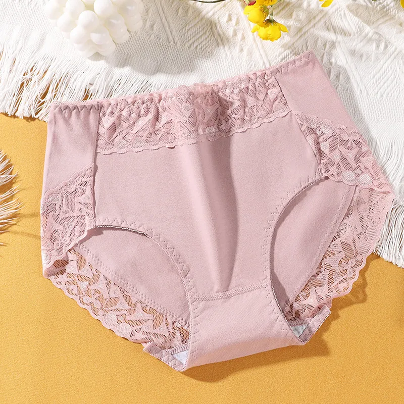 100%綿 レース 切り替え 美尻 ハイウエスト 上げ尻 素肌に優しく スタンダード ショーツ